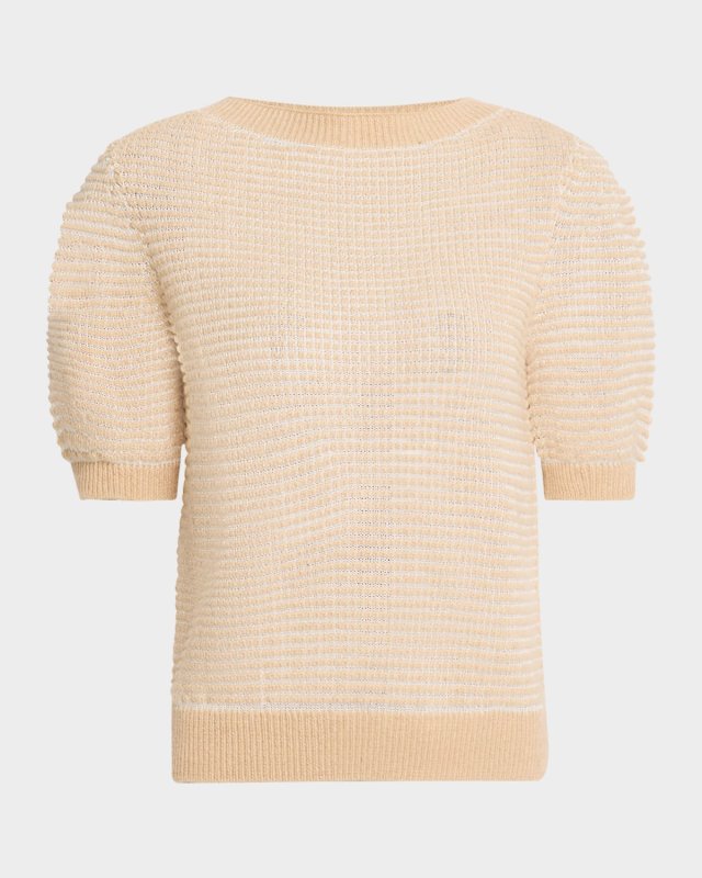 Puff-Sleeve Textured Stitch Sweat